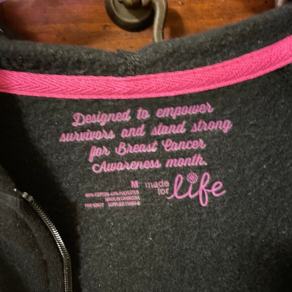 BREAST CANCER AWARENESS Women's Size Medium Black Track Jacket Hope Ribbon Pink - Picture 8 of 13